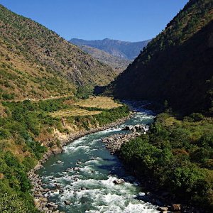 The Kulong Chhu River on the way to Gom Kora, Bhutan