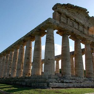 Greek Temple ruins in the town of Paestum, Italy.
