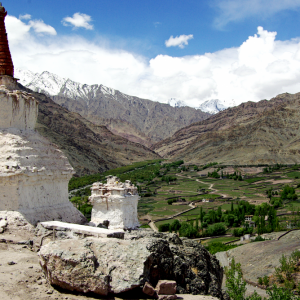 Chortans and view, Matho Gompa
