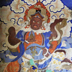 Cardinal god painting outside the Dukhang, Matho Gompa