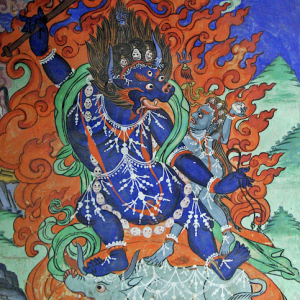 Protector god painting inside the Dukhang, Matho Gompa