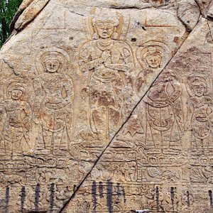 Bas relief of five Buddhas in Shey village