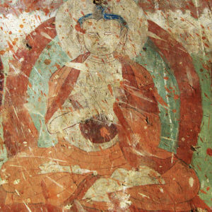 Painting of the Buddha outside Sumtsek Lhakhang, Alchi Choshkar