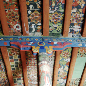 Painted ceiling in the Chamba Llakhang, Basgo Gompa