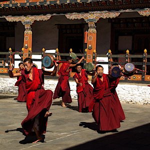 Monks practising a Festival dance, Bhutan
