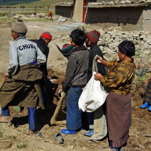 Bhutan - collecting earth for building