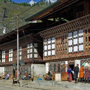 Bhutan - town houses with shops