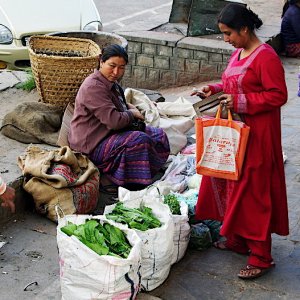 Bhutan - selling vegetables on the street in Thimphu