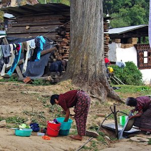 Washing day, Drukgyel village, Bhutan