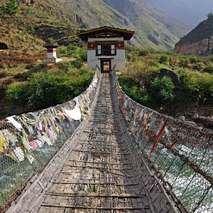 Traditional Bridge across the river to Tamcho Lhakhang, Bhutan