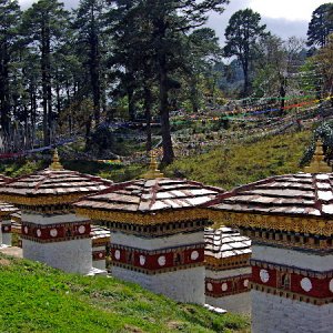 Chortans and prayer flags, Dochula Pass, Bhutan