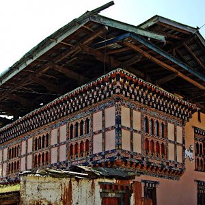 Traditional house in Lobesa village near Chimi Lhakhang, Bhutan