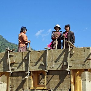 Building work, Phobjikha valley, Bhutan