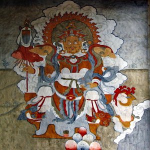 Painting of a protector god, Shingkar Lhakhang, Bhutan
