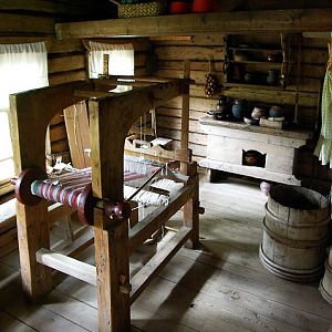 Kostroma, Museum of Wooden Architecture, home of a poor peasant, working area and stove