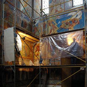Restoring frescoes in the Church of St John the Divine, Rostov Veliki