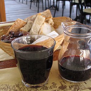 Wine, bread and olives in Florence