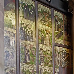 Carlisle Cathedral - C15th painted back of choir stall