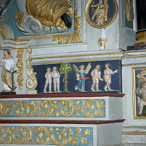 St Thégonnec church north aisle altar - temptation and banishment