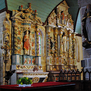 Guimiliau church, retables of St Miliau and St Joseph