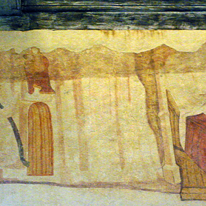 La Martyre church, detail of C14th wall painting