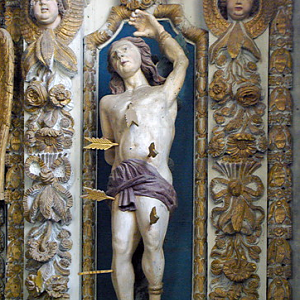 Commana church, Retable of the Five Wounds - St Sebastian
