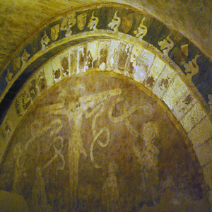 Collegiale de St-Aignan - crypt Crucifixion fresco.png