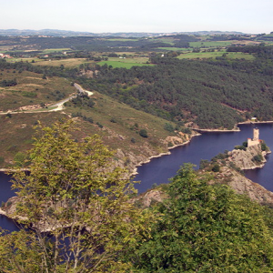 View of Lac de Grangent on the Loire, as seen from Château d’Essalois