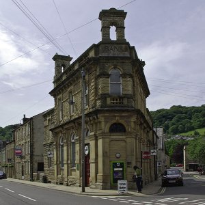 Bank building on junction of Hope Street and Albert Street, Hebden Bridge