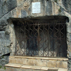 Rocamadour - the cave in the rock where the body of St Amadour was found.