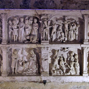 Carennac, Priory Church of St Peter - base of the entombment of Christ in the Chapter house