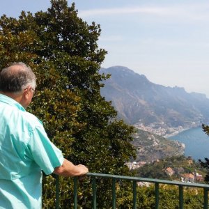 view from the Belvedere Garden on the oldest street in Ravello