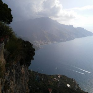 view from the Terrace of Infinity in the Villa Cimbrone garden in Ravello