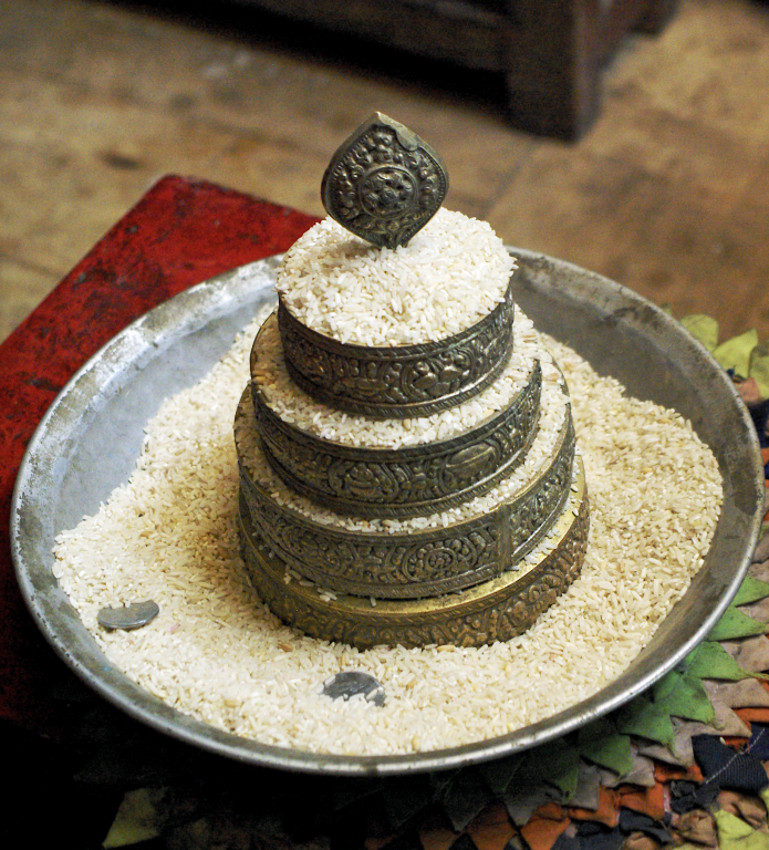 3D metal mandala with rice, Samtanling Gompa