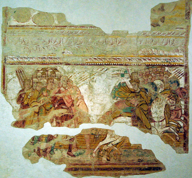 Abbey of Saint Savin - fresco of Abrahamleading an army against the cavalry who had captured Lot.png