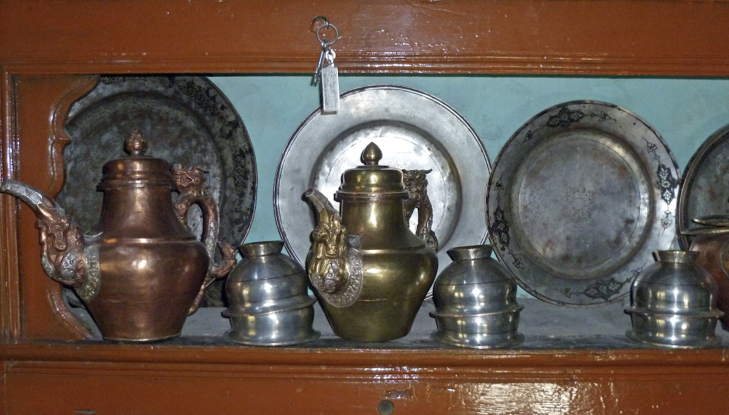 Dispaly of metal utensils and jars, metal workers' house, Chilling