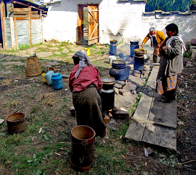Distilling ara, Ura Lhakhang, Bhutan