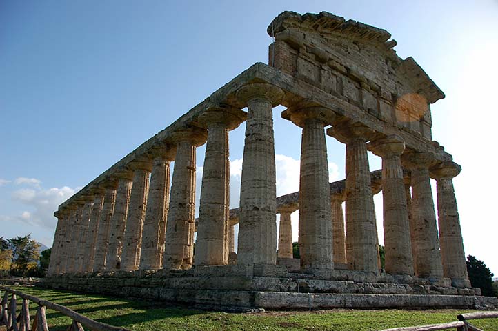 Greek Temple ruins in the town of Paestum, Italy.