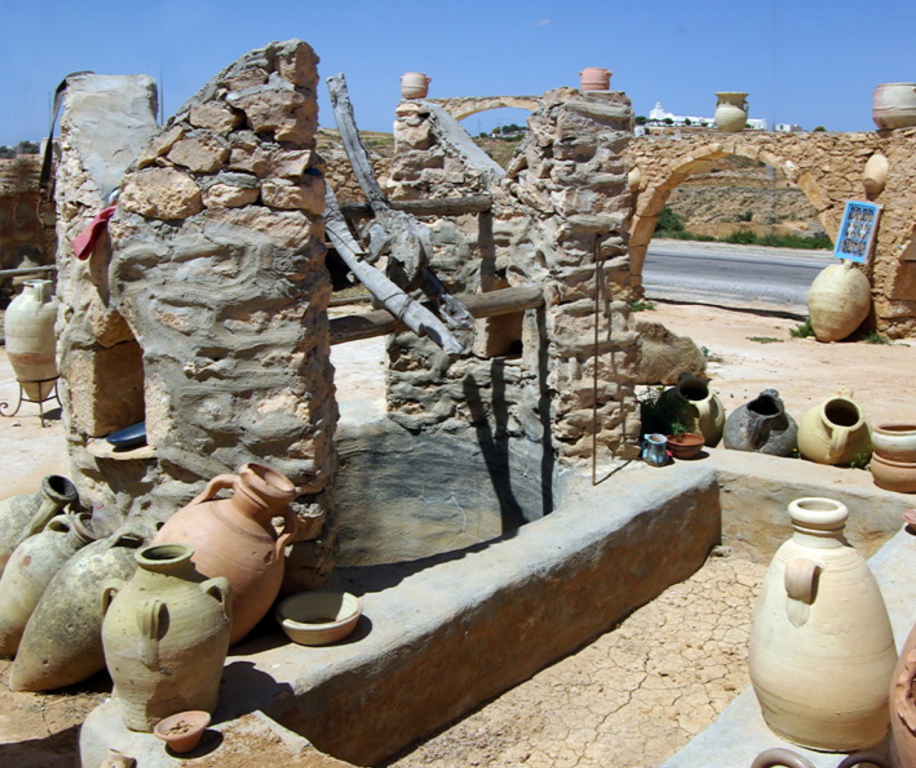 Guellala pottery - well and mixing trough