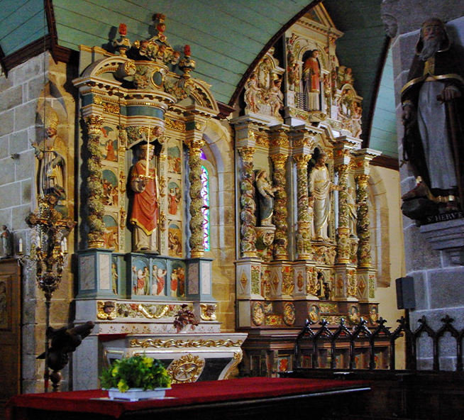 Guimiliau church, retables of St Miliau and St Joseph