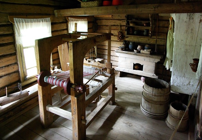 Kostroma, Museum of Wooden Architecture, home of a poor peasant, working area and stove