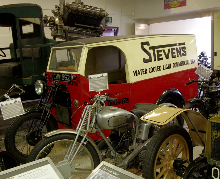 Motor cycles and three wheel delivery van, Black Country Museum