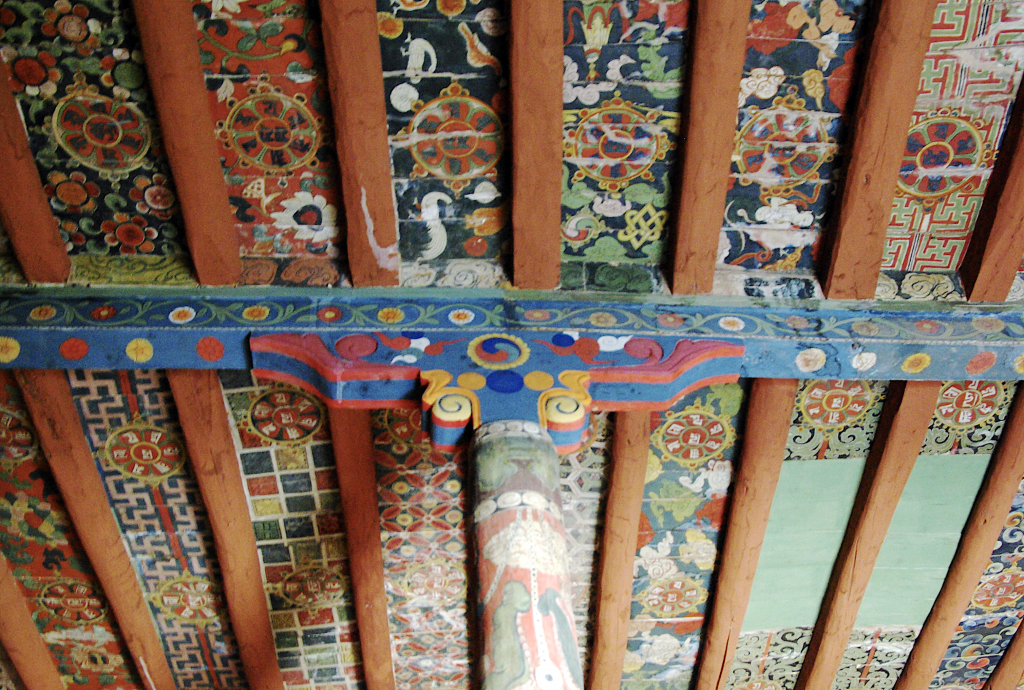Painted ceiling in the Chamba Llakhang, Basgo Gompa