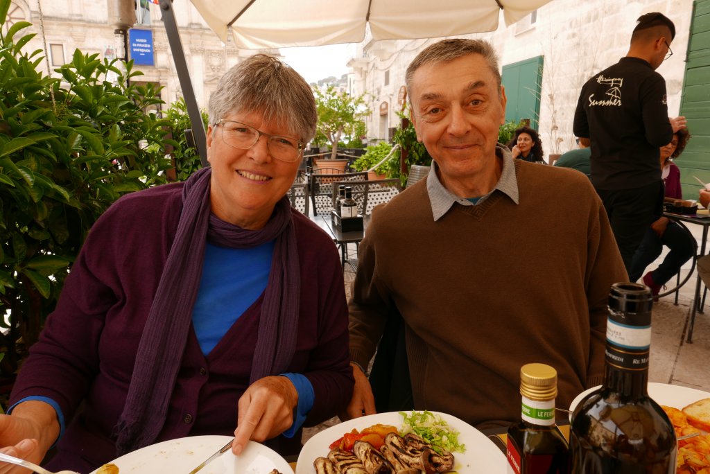 Pauline and Steve Kenny at Ristorante Hemingway, in Upper Matera, Basilicata