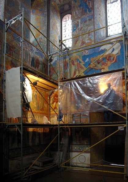 Restoring frescoes in the Church of St John the Divine, Rostov Veliki