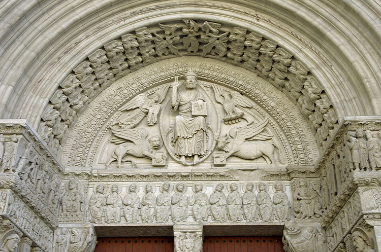 Tympanum above west door, Church of St Trophime, Arles