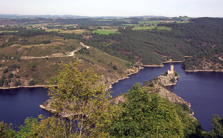 View of Lac de Grangent on the Loire, as seen from Château d’Essalois